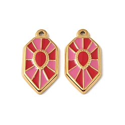Pink 304 нержавеющей стальной эмали подвески, шестигранные прелести, реальный 18 k позолоченный, ионное покрытие (ip), розовые, 25x13x2.5 мм, отверстие : 1.2 мм