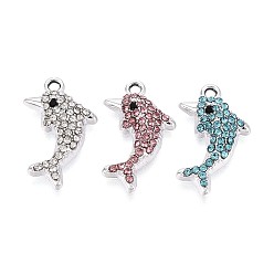 (52) Непрозрачная лаванда Подвески из сплава со стразами, дельфин, без кадмия, без никеля и без свинца, платина, разноцветные, 21.5x13x4 мм, отверстие : 1.6 мм