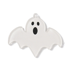 Ghost Непрозрачные акриловые подвески, темы хэллоуина, призрак, 33.5x40x2 мм, отверстие : 1.5 мм