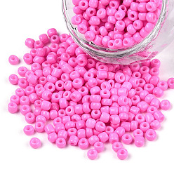 Hot Pink Baking Paint Glass Seed Beads, Hot Pink, 6/0, 4~5x3~4mm, Hole: 1~2mm, about 4500pcs/bag