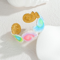 Shell Shape Океан 304 эмалированные браслеты-манжеты из нержавеющей стали для женщин, с блеском порошок, раковина, внутренний диаметр: 1-7/8x2-1/8 дюйм (4.8x5.5 см)