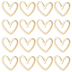 Настоящее золото 18K 30 латунные соединительные кольца шт., долговечный, сердце, реальный 18 k позолоченный, 11.5x13x1 мм, внутренний диаметр: 4 мм