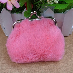 Бледно-Розовый Трапециевидная плюшевая тканевая кукольная сумочка, с железным каркасом кошелька, принадлежности для американских кукол, розовый жемчуг, 70x90 мм