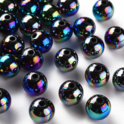 Black Opaque Acrylic Beads, AB Color Plated, Round, Black, 12x11mm, Hole: 2.5mm, about 566pcs/500g