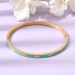 Turquoise 304 Stainless Steel Enamel Hinged Cuff Bangles for Women, Ion Plating(IP), Real 18K Gold Plated, Turquoise, Inner Diameter: 1.97x2.36 inch(5x6cm)