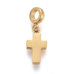 Золотой Ионное покрытие (ip) 304 подвески из нержавеющей стали, с трубчатыми поручнями, ручная полировка, крестик, золотые, 15.3 мм, Кулон : 9.6x5.2x1.8 мм, отверстие : 2.5 мм