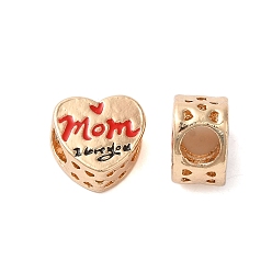 Золотой Стойка ко Дню матери, покрытие из сплава, эмаль, европейские бусины, без кадмия, без никеля и без свинца, бусины с большим отверстием, сердце со словом мама я люблю тебя, золотые, 11x12x8 мм, отверстие : 5 мм