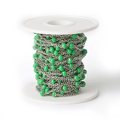 Зеленый лайм 304 кабельные цепи из нержавеющей стали, спутниковые сети, с эмалью, пайки, с катушкой, Плоско-овальные, зеленый лайм, 2.4x2x0.4 мм, бусины : 4~5 мм, около 32.8 футов (10 м) / рулон