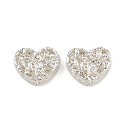 Прозрачный Многожильные звенья из латуни с паве из кубического циркония, долговечный, сердце, серебряный цвет гальваническим, прозрачные, 10x12x6 мм, отверстие : 2 мм