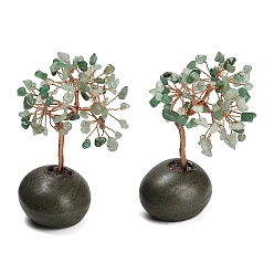 Green Aventurine Natural Green Aventurine Chips Tree of Life Display Decorations, with Porcelain Base and Copper Wire, Feng Shui Energy Stone Gift for Home Office Desktop Decoration, 60~68x68~80x100~112mm