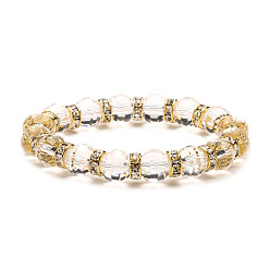 Белый УФ-покрытие стеклянные бусины эластичные браслеты для женщин, круглые, граненые, радужный, белые, 7-7/8 дюйм (20 см), внутренний диаметр: 7-1/4 дюйм (18.5 см)