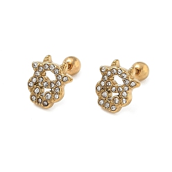 Cattle 304 Stainless Steel Crystal Rhinestone Animal Cartilage Earrings, Real 18K Gold Plated, Cattle, 10x9mm