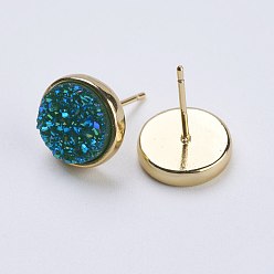 Зеленый лайм Серебристые серьги, с латунной найти, плоско-круглые, зеленый лайм, 9.5x16~16.5 мм , штифт: 0.8 мм