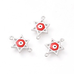 Mixed Color Brass Enamel Links connectors, for Jewish, Star of David with Evil Eye, Platinum, Mixed Color, 16x10x2mm, Hole: 1mm