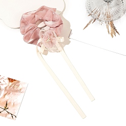 Pink Цветочные тканевые эластичные аксессуары для волос для женщин, резинка для волос / резинки для волос, розовые, 290x115 мм