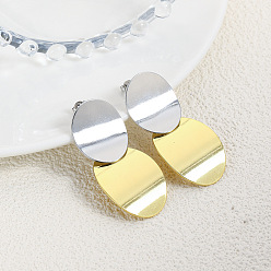 Платиновый & Золотой Латунные качают серьги, двухцветный овал, платиной и золотом, 47x22.5 мм