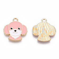 Pink Подвески из эмали и сплава, золотой свет, собака, розовые, 18x17x1.5 мм, отверстие : 2 мм