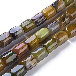 Цвет Оливы Природный агат бисер нитей, окрашенная и подогревом, колонка, оливковый, 20x15 мм, отверстие : 1.2 мм, около 19 шт / нитка, 14.76 дюйм (37.5 см)