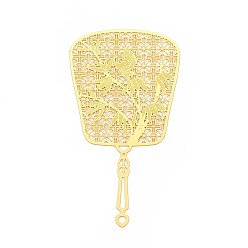 Настоящее золото 18K Латунные большие кулоны, вентилятор, гравированные металлические украшения, долговечный, без никеля , реальный 18 k позолоченный, 74.5x40x0.2 мм, отверстие : 2 мм