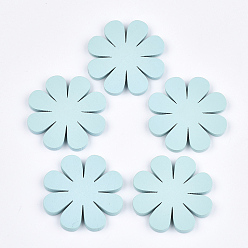 Pale Turquoise Painted Wooden Cabochons, Flower, Pale Turquoise, 45x45x4mm