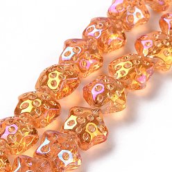 Темно-Оранжевый Прозрачные стеклянные бусины гальваническим пряди, с покрытием цвета радуги, звезда, темно-оранжевый, 15x15x9 мм, отверстие : 1.2 мм, около 45 шт / нитка, 23.62 дюйм (60 см)
