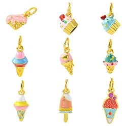 Mixed Color 9Pcs 9 Styles Alloy Enamel Pendants, with Jump Ring, Golden, Ice Cream & Cake Charm, Mixed Color, 14.5~21x7.5~10.5x2.5~8.5mm, Hole: 5mm, 1pc/style