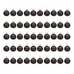 Virgo Alloy Enamel Pendants, Flat Round with Constellation, Light Gold, Black, Virgo, 15x12x2mm, Hole: 1.5mm, 50pcs/Box