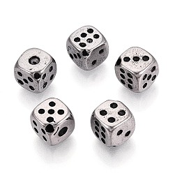 Античное Серебро 304 из нержавеющей стали бусы, игральная кость, античное серебро, 8x8x8 мм, отверстие : 1~1.4 мм