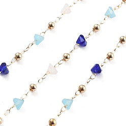 Разноцветный Цепочки из латунных и стеклянных бусин ручной работы, для ожерелья браслеты решений, долговечный, пайки, с катушкой, красочный, 4.5x4.5x3 мм, около 16.40 футов (5 м) / рулон