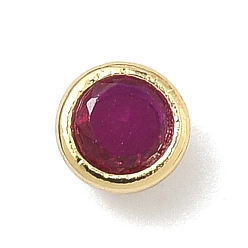 Ярко-Розовый Плоские круглые латунные микропаве кабошоны из кубического циркония, стойки покрытие, долговечный, без свинца и без кадмия, реальный 18 k позолоченный, ярко-розовый, 5x3.5 мм