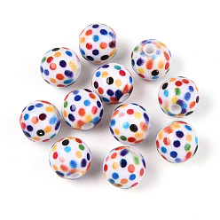 Разноцветный Непрозрачные акриловые бусины, круглый с узором в горошек, красочный, 10x9.2 мм, отверстие : 2 мм