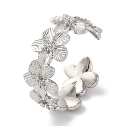 Платина Стойки с покрытием из латуни, открытые манжеты с цветком, кольца для женщин, без свинца и без кадмия, долговечный, платина, 8.5 мм