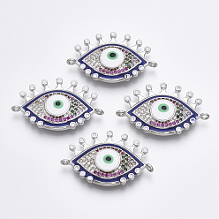 Платина Соединители из латуни с микропаве и кубическим цирконием, с эмалью, злые глаза, красочный, платина, 19x29.5x4.5 мм, отверстие : 1.2 мм