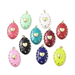 (52) Непрозрачная лаванда Овальные подвески с сердцем из латуни с микропаве из прозрачных кубических цирконий, с эмалью и кольцом для прыжков, стойки покрытие, долговечный, без свинца и без кадмия, реальный 18 k позолоченный, разноцветные, 37.5x21x7.5 мм, отверстие : 3 мм