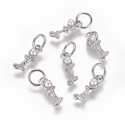 Letter I Латунь прелести, с фианитами и оболочки жемчужиной шарик, буквы, платина, прозрачные, letter.i, 9.5~11x3.5~10.8x3~3.5 мм, отверстие : 3.5 мм