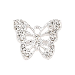 Серебро Сплав с подвесками из горного хрусталя, без кадмия и без свинца, бабочка, серебряные, 20x22x2.5 мм, отверстие : 2 мм
