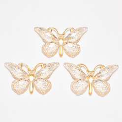 Clear Transparent Acrylic Pendants, with Plated Bottom, Butterfly, Antique White, 23x38x5mm, Hole: 1.2mm