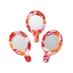 Оранжево-Красный Непрозрачные подвески из ацетата целлюлозы, зеркало, оранжево-красный, 50x28x2.5 мм, отверстие : 2.5 мм