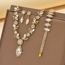 Прозрачный Комплекты цепочек с подвесками и браслетами из латуни с конским глазом и стразами, а также серег-гвоздиков, прозрачные, браслет: 7.09 дюйм(180мм)