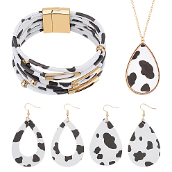 Золотой Подвески, браслеты и серьги-подвески из искусственной кожи с леопардовым принтом в форме капли, сплав ювелирных изделий, золотые, Ожерелье: 787 mm