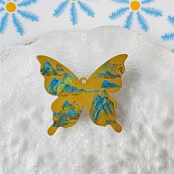 (932FM) Темно-синий аква-матовый с подкладкой Прозрачные акриловые подвески-бабочки, темно-золотистые, 40x34 мм