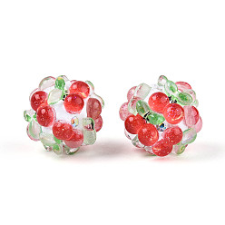 Вишня Круглые бусины из смолы в виде фруктов, с полимерной глиной и горным хрусталем, вишня, 17~21.5 мм, отверстие : 2~2.5 мм