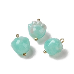 Cyan Acrylic Pendants, Imitation Gemstone, with Brass Loops, Footprint, Cyan, 16x13x11mm, Hole: 1.6mm