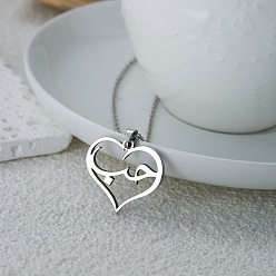 Color de Acero Inoxidable 304 Collares con colgante de corazón árabe de acero inoxidable, libre de deslustre, color acero inoxidable, 17.72 pulgada (45 cm), colgante: 25 mm