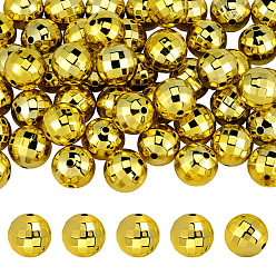 Gold 60Pcs Acrylic Beads, Mirror Disco Ball Round, Gold, 16mm, Hole: 2.5mm