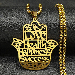 Золотой 201 ожерелья из нержавеющей стали с полой ручкой в виде хамсы, золотые, 23.31 дюйм (59.2 см)