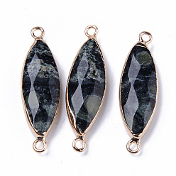 Rhyolite Jasper Natural Rhyolite Jasper Links Connectors, with Light Gold Plated Edge Iron Loops, Rice, Faceted, 34~35x10x5.5mm, Hole: 2mm