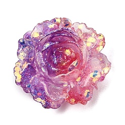 Púrpura Cabujones de resina opaca bicolor y polvo de purpurina, flor color de rosa, púrpura, 19x20x8 mm
