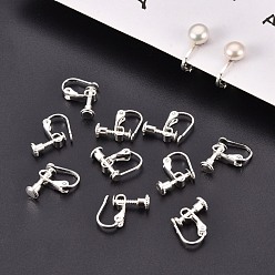 Silver Brass Screw On Clip-on Earring Findings, Spiral Ear Clip, For Non-Pierced Ears, Silver Color Plated, 13~15x13x5mm