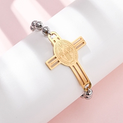 Золотой & Цвет Нержавеющей Стали 304 браслеты из нержавеющей стали ссылка для женщин, Крест с Иисусом, два тона, золотые и нержавеющая сталь цвет, 7-5/8 дюйм (19.5 см)